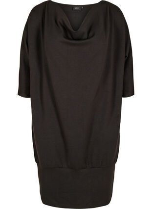 Solid-coloured tunic with 3/4-sleeves, Black, Packshot image number 0