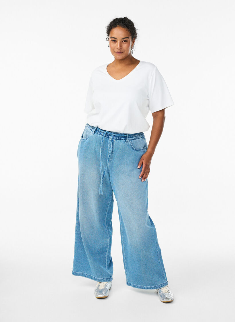 Loose-fit jeans with an elasticated waistband and a drawstring, Light Blue, Model image number 0