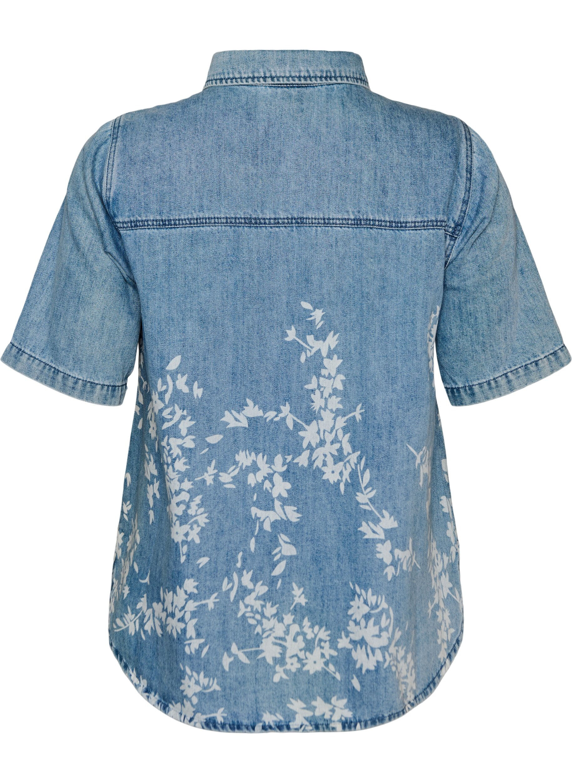 ZizzifashionDenim shirt with floral print and short sleeves, Light Blue, Packshot image number 1
