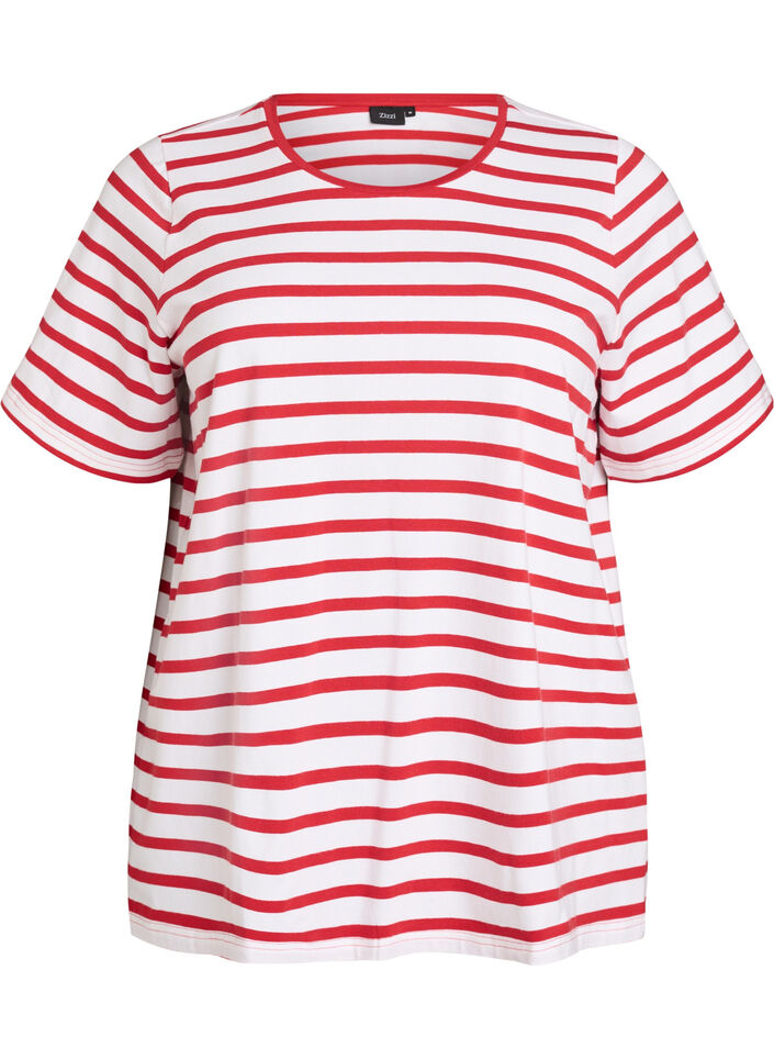 Striped T-shirt in organic cotton, Red, Packshot image number 0