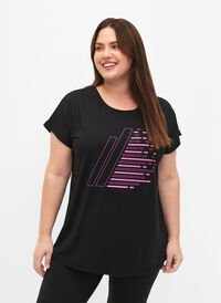 Short-sleeved training T-shirt with print, Black/Sugar Plum, Model