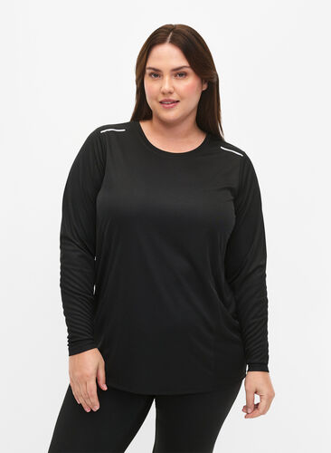 Long-sleeved training blouse with reflective details, Black, Model image number 0