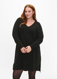 Knitted dress with slit, Dark Grey Melange, Model