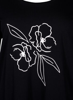 Cotton T-shirt with a motif, Black w. Flower, Packshot image number 2