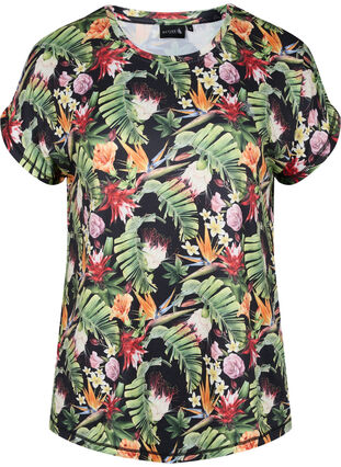 Short sleeve training t-shirt with print, Palm Flower AOP, Packshot image number 0