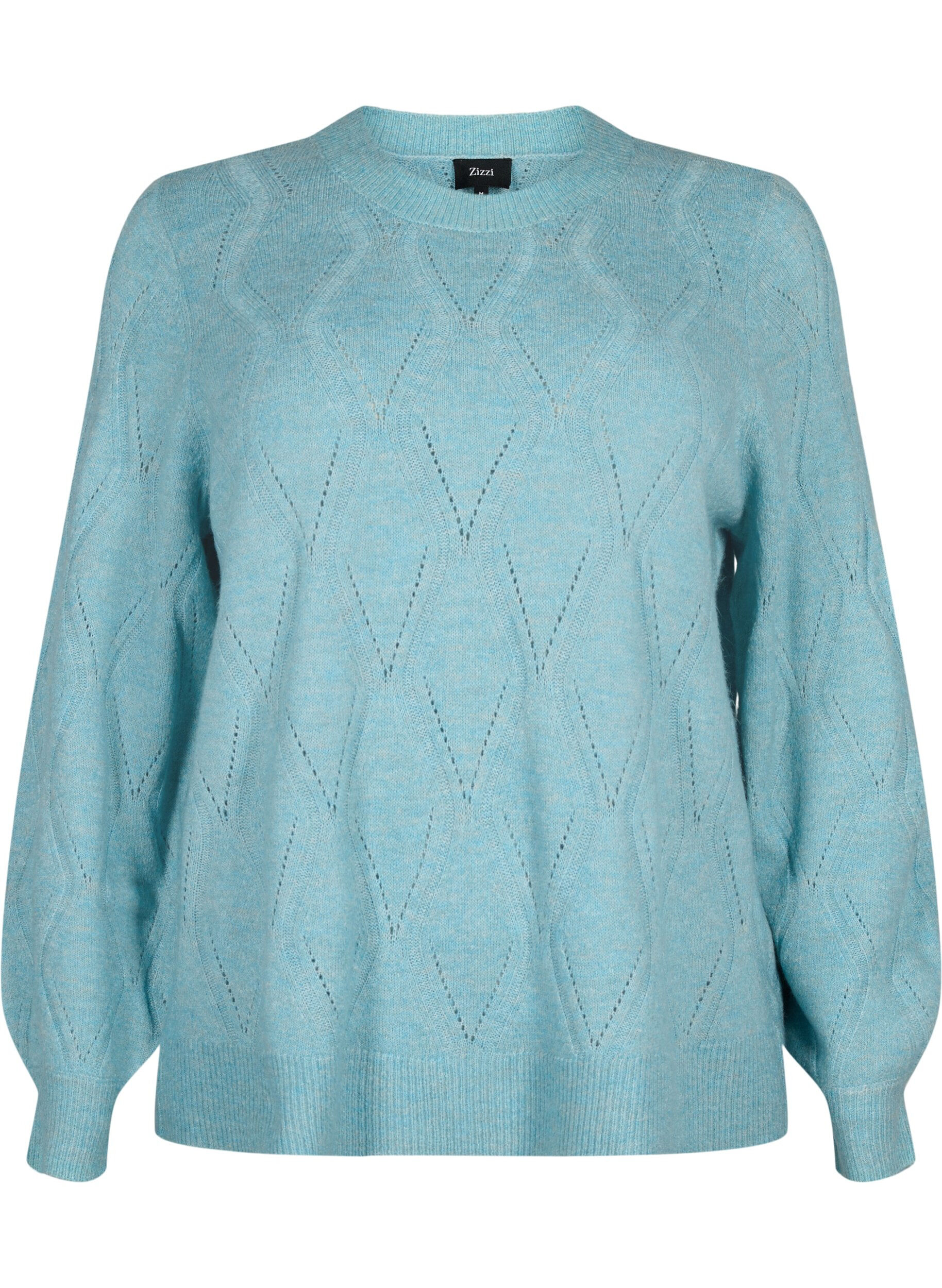 Zizzifashion Knitted pullover with hole pattern, Reef Waters Mel., Packshot image number 0