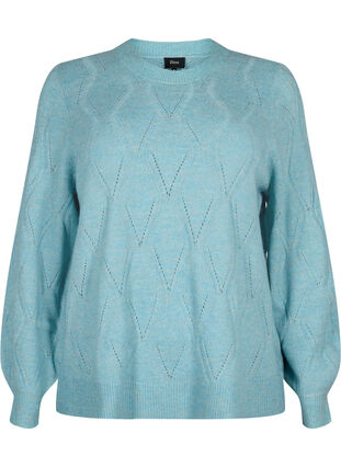 Knitted pullover with hole pattern, Reef Waters Mel., Packshot image number 0