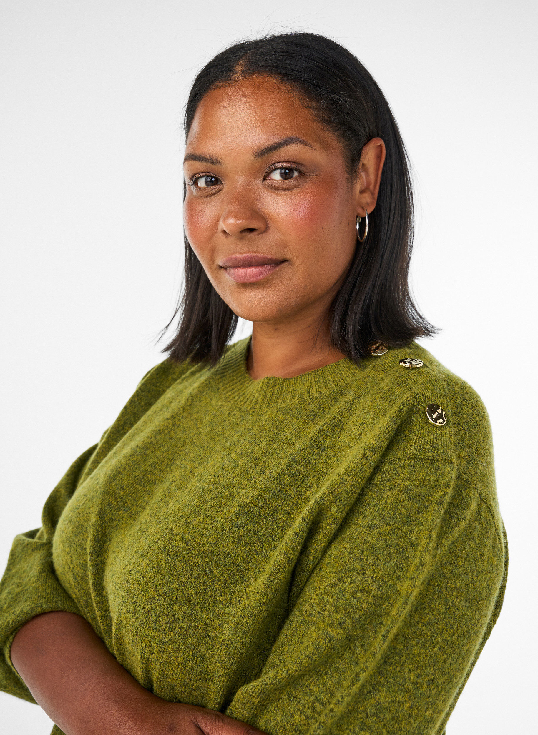 ZizzifashionKnit blouse with button detail, Green, Model image number 3