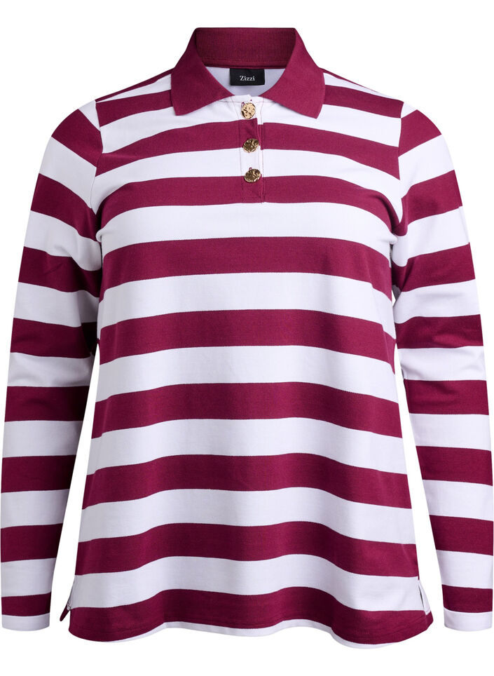 Striped polo shirt with long sleeves, White, Packshot image number 0