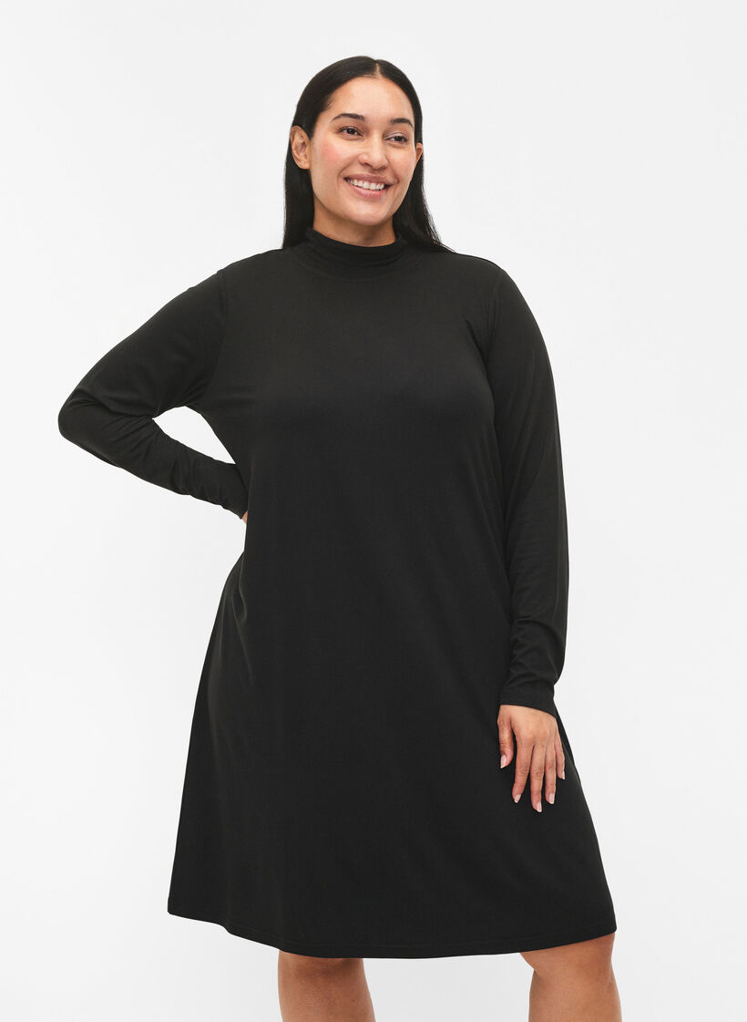 FLASH - Long sleeve dress with turtleneck, Black, Model image number 0