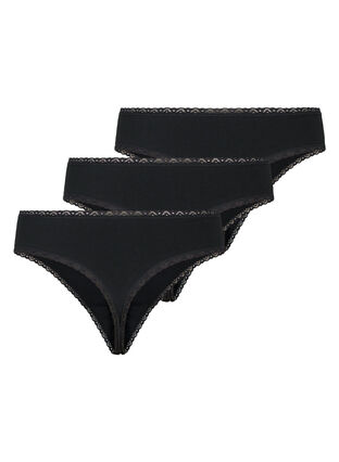 3-pack thong with lace edges, Black, Packshot image number 1