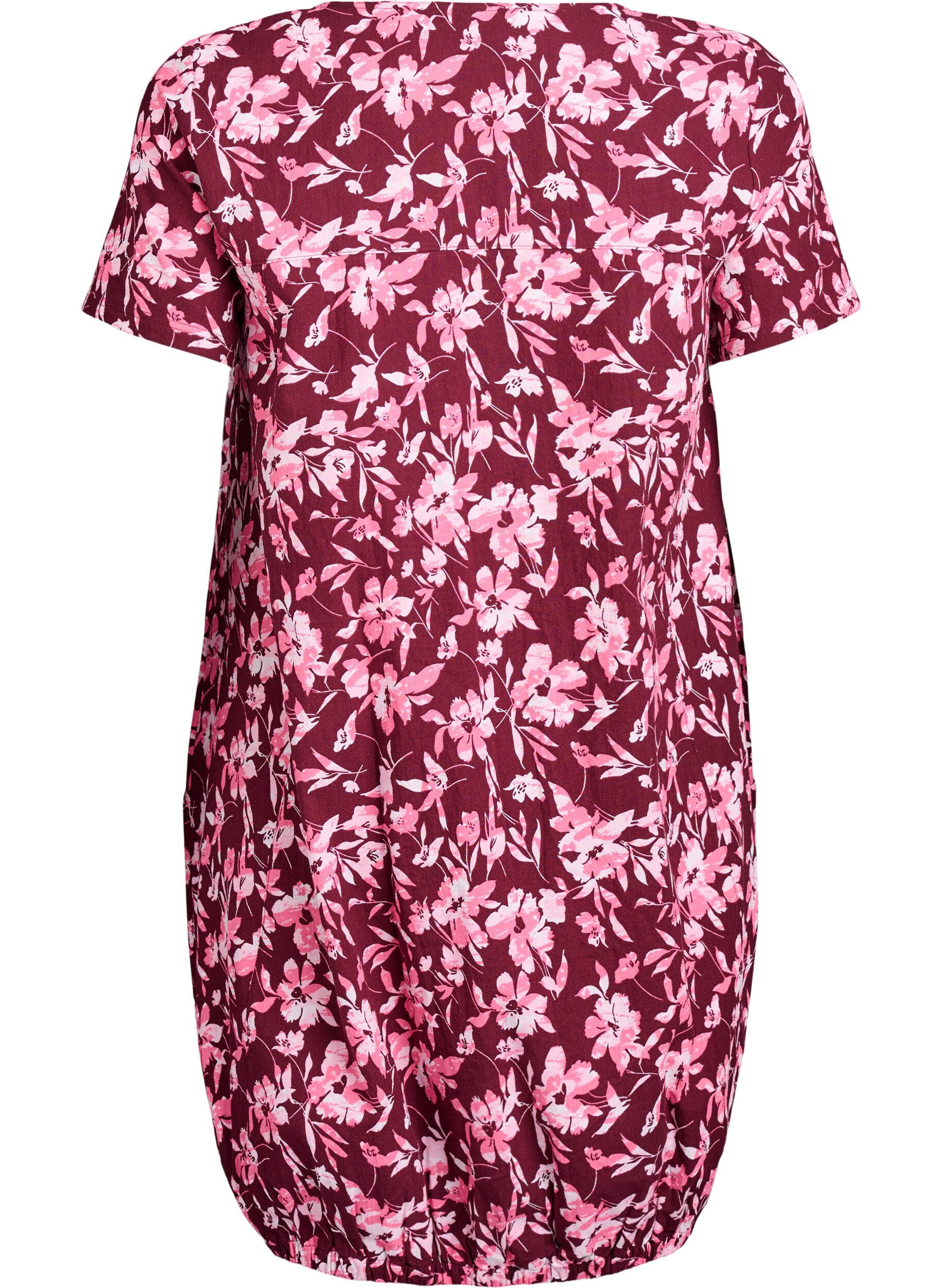 ZizzifashionShort-sleeved cotton dress with print, Dark Bordeaux, Packshot image number 1