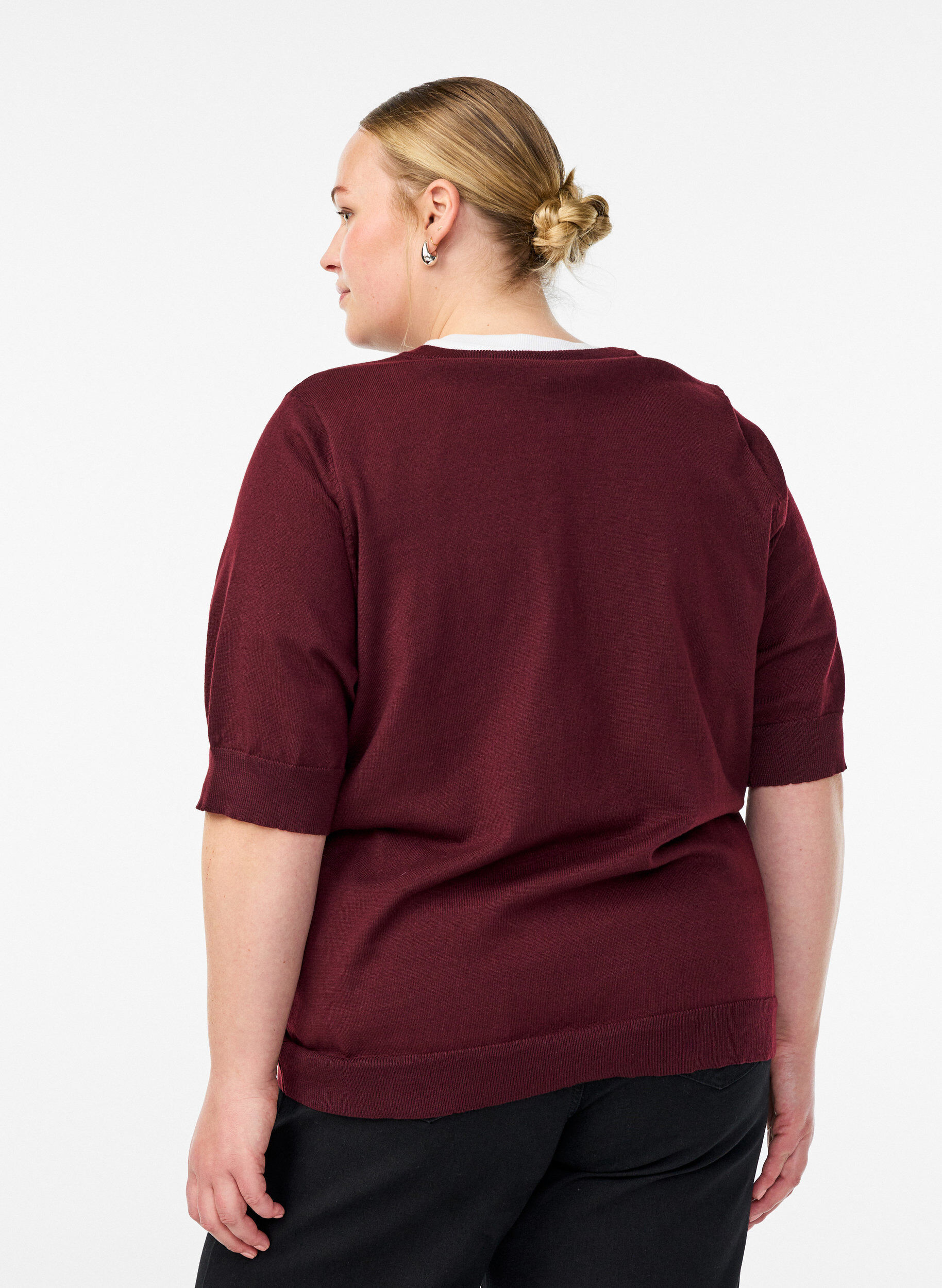Zizzifashion FLASH - Fine-knit blouse with short sleeves, Red, Model image number 2