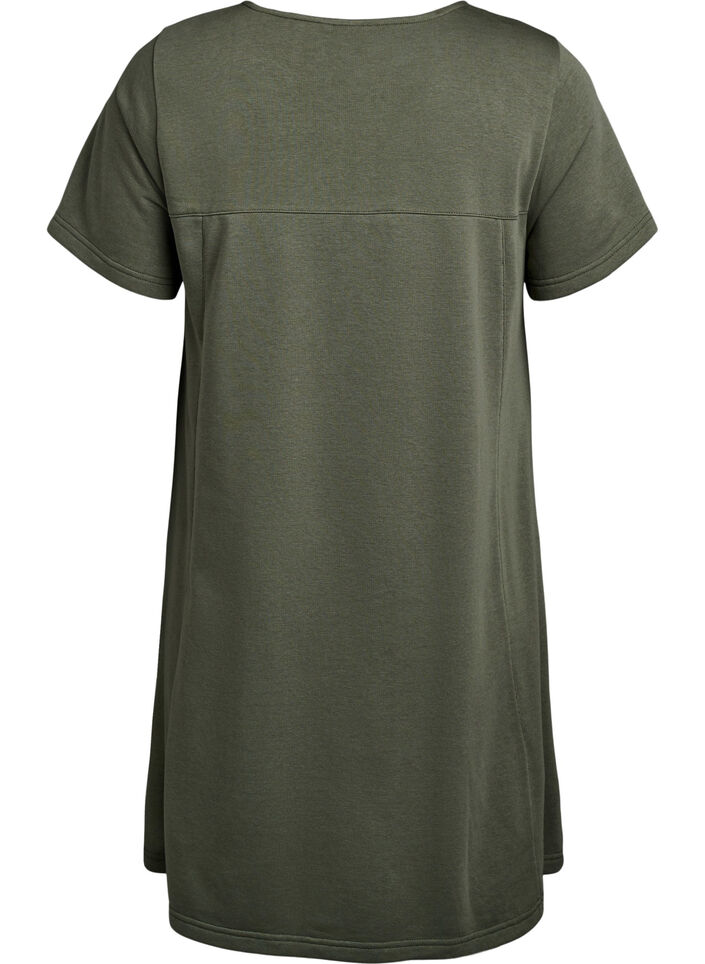 Jersey dress with short sleeves and pockets, Green, Packshot image number 1