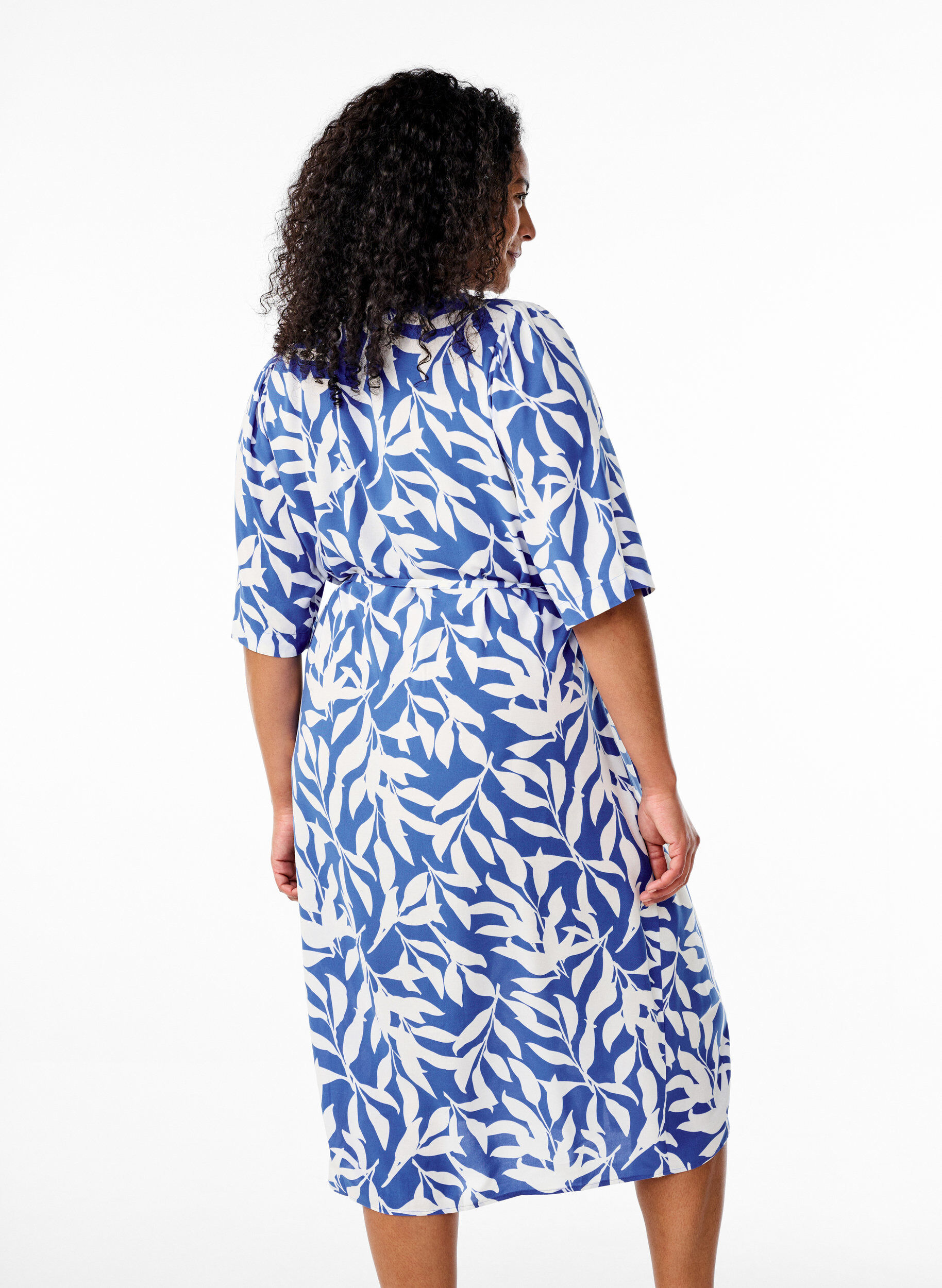 Zizzifashion Midi dress with print and tie belt, Blue, Model image number 2