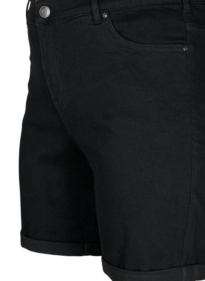 Tight fitting denim shorts with a high waist, Black, Packshot image number 2