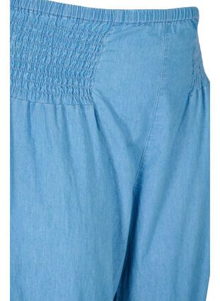 Loose cotton 3/4-length trousers with smock effect, Light blue denim, Packshot image number 2