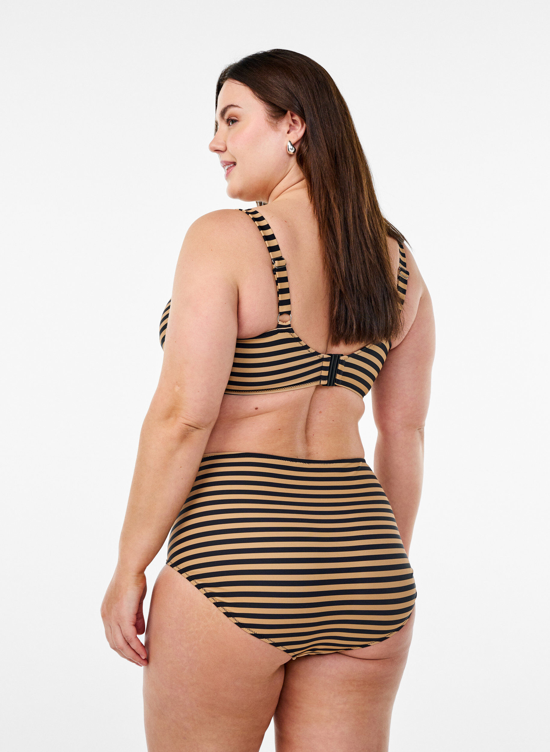 ZizzifashionHigh-waisted bikini bottoms with stripes, Brown, Model image number 1