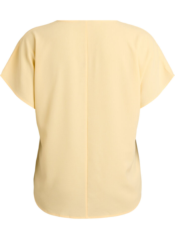 Blouse with short sleeves and a round neckline, Yellow, Packshot image number 1