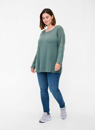 Long-sleeved blouse with button details, Balsam Green Melange, Model image number 2