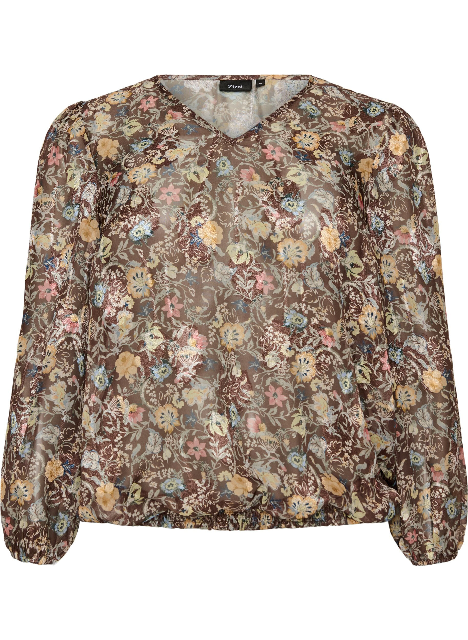 ZizzifashionBlouse with floral print and balloon sleeves, Brown, Packshot image number 0