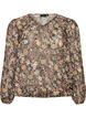 Blouse with floral print and balloon sleeves, Brown, Packshot image number 0