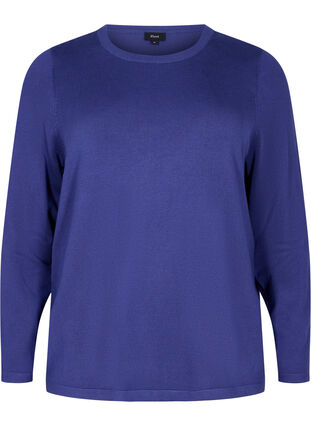 	 Knitted viscose top with long sleeves, Deep Cobalt Solid, Packshot image number 0