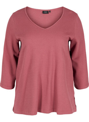 Cotton blouse with V-neck and 3/4 sleeves, Wild Ginger, Packshot image number 0