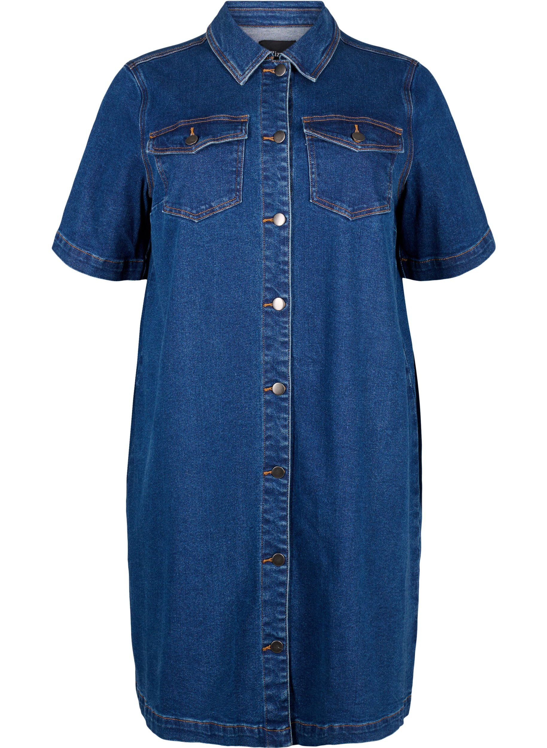Zizzifashion Denim dress with buttons and short sleeves, Blue, Packshot image number 0