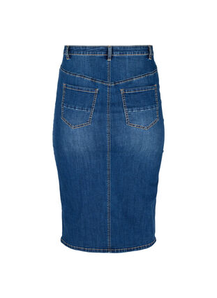 Denim midi skirt with slits, Dark blue denim, Packshot image number 1