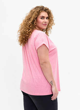 Melange t-shirt with short sleeves, Strawberry Pink Mel., Model image number 1