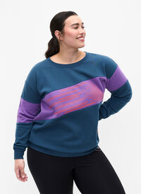 Sweatshirt with sporty print, Blue Wing Teal Comb, Model