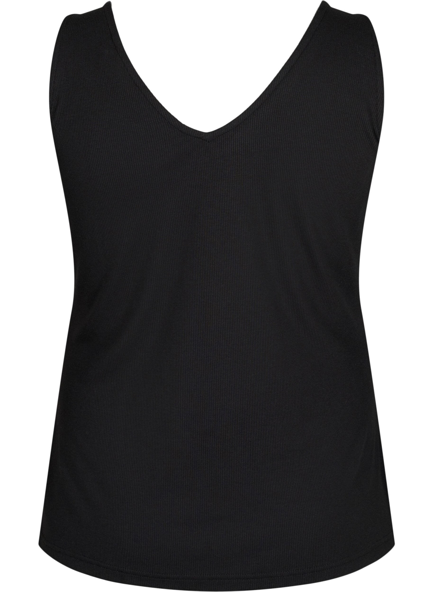 Zizzifashion Basic top in rib with v-neckline, Black, Packshot image number 1