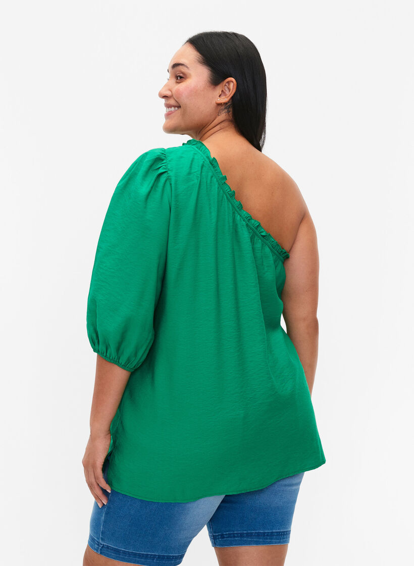 One-shoulder blouse in viscose, Green, Model image number 2