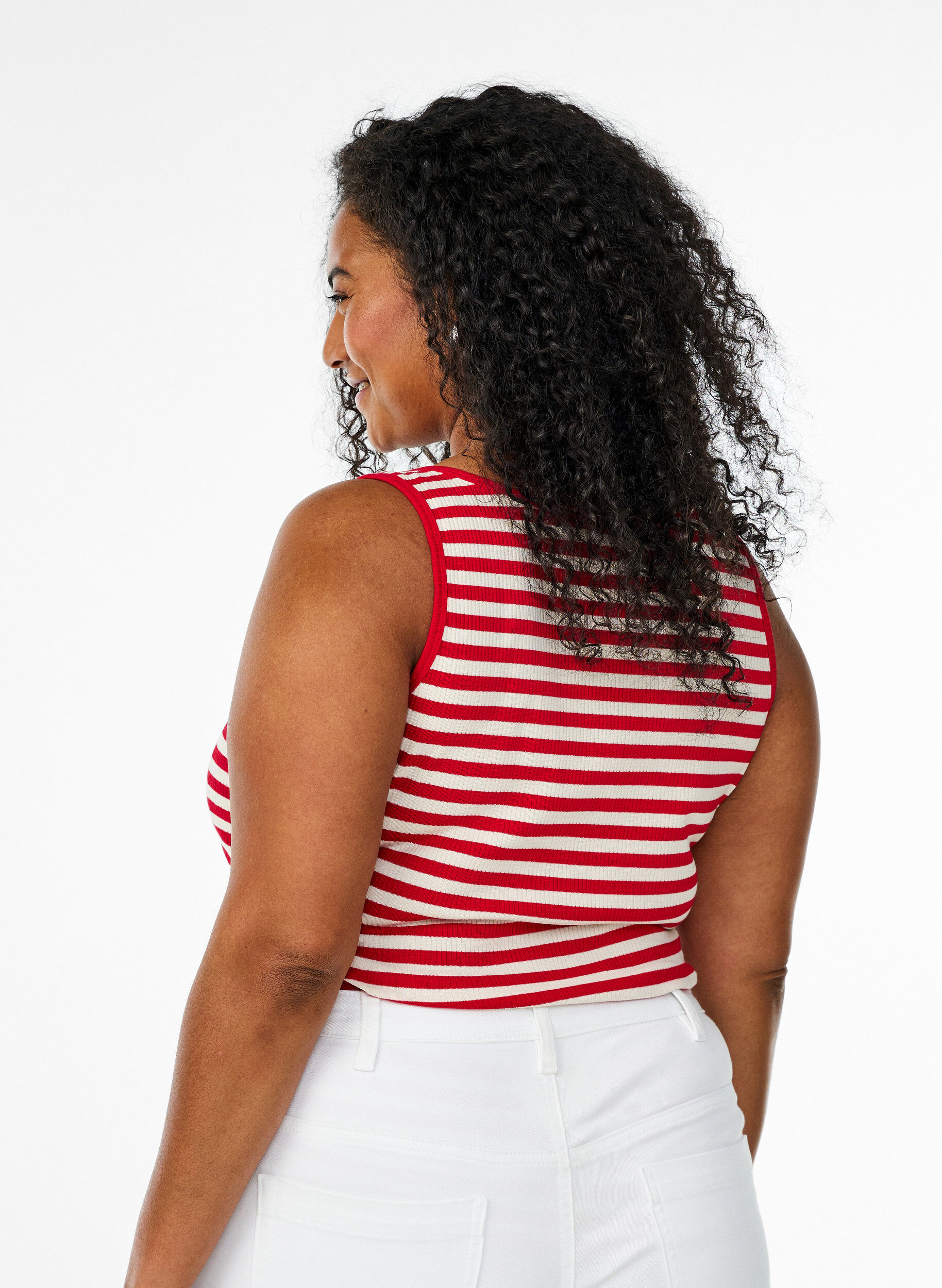Zizzifashion Striped tank top with a rib structure, Red, Model image number 2