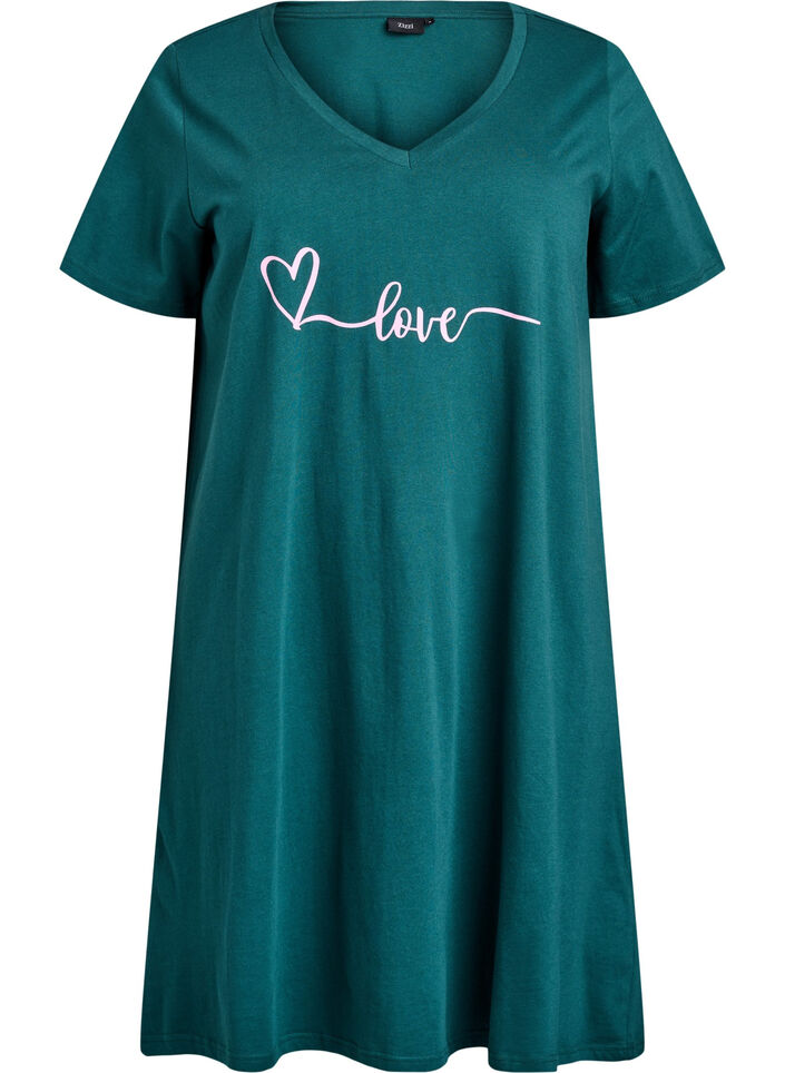 Organic cotton nightgown with v-neck, Green, Packshot image number 0