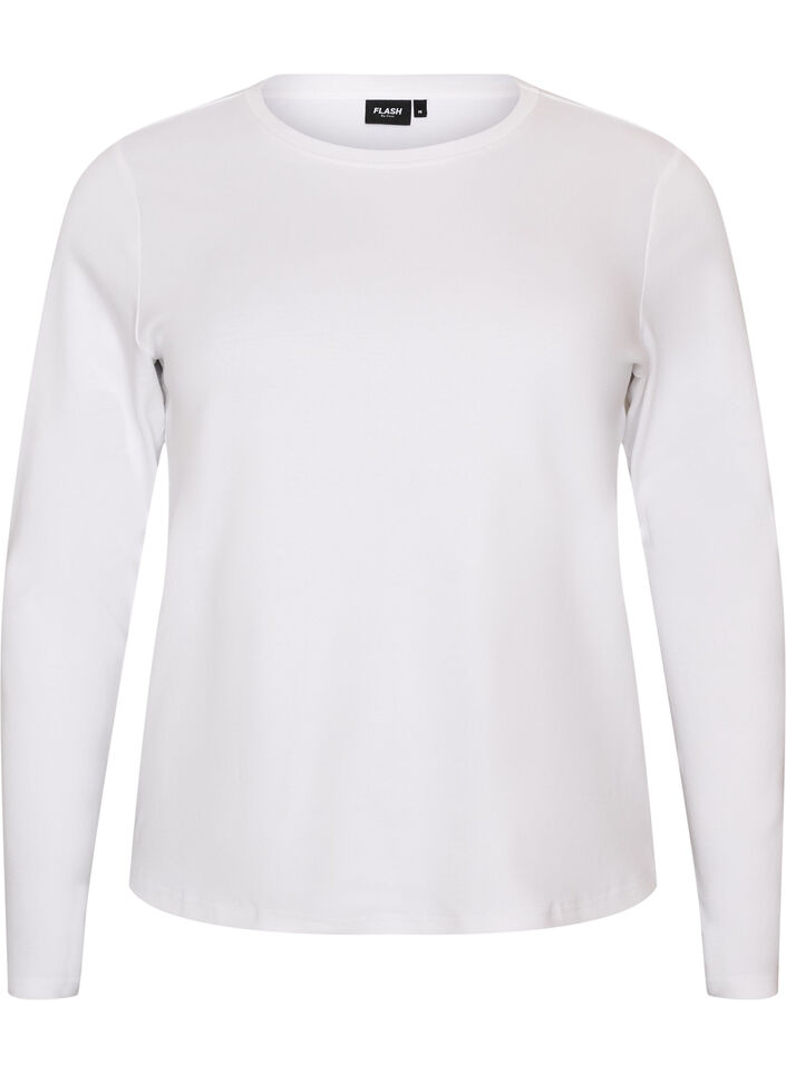 Long-sleeved basic T-shirt with a round neck, White, Packshot image number 0