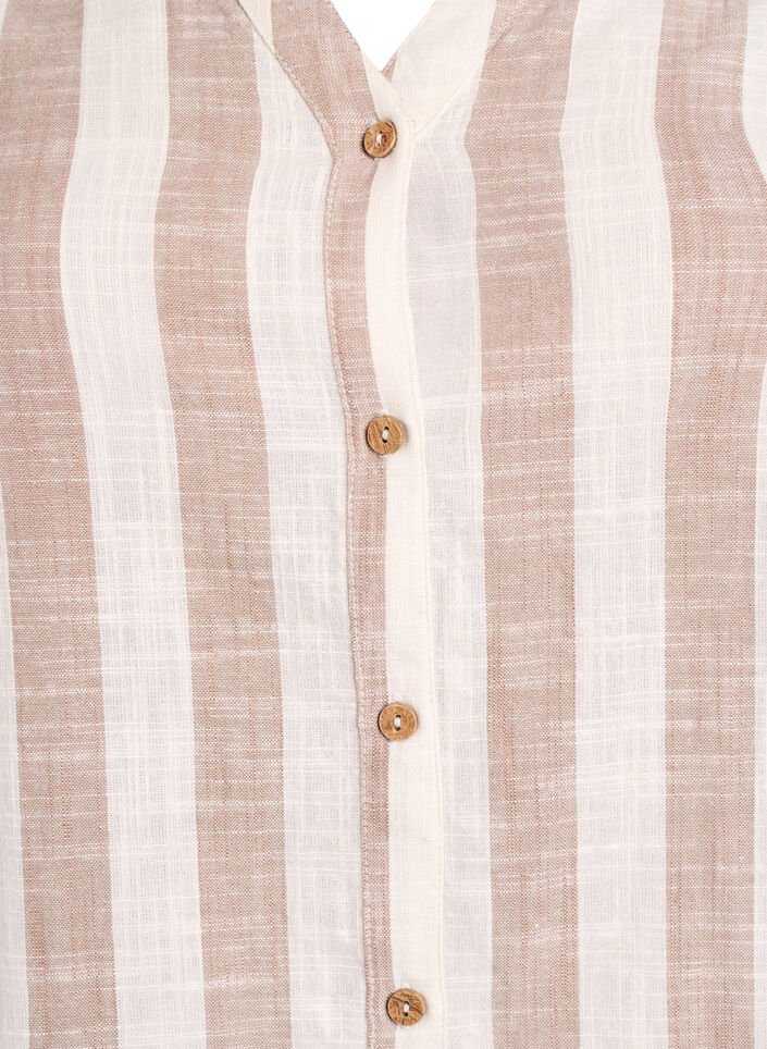 Cotton shirt blouse with V-neck, Beige, Packshot image number 2