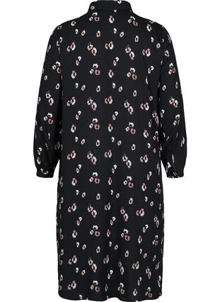 Printed shirt dress with slit, Black w. Flower, Packshot image number 1