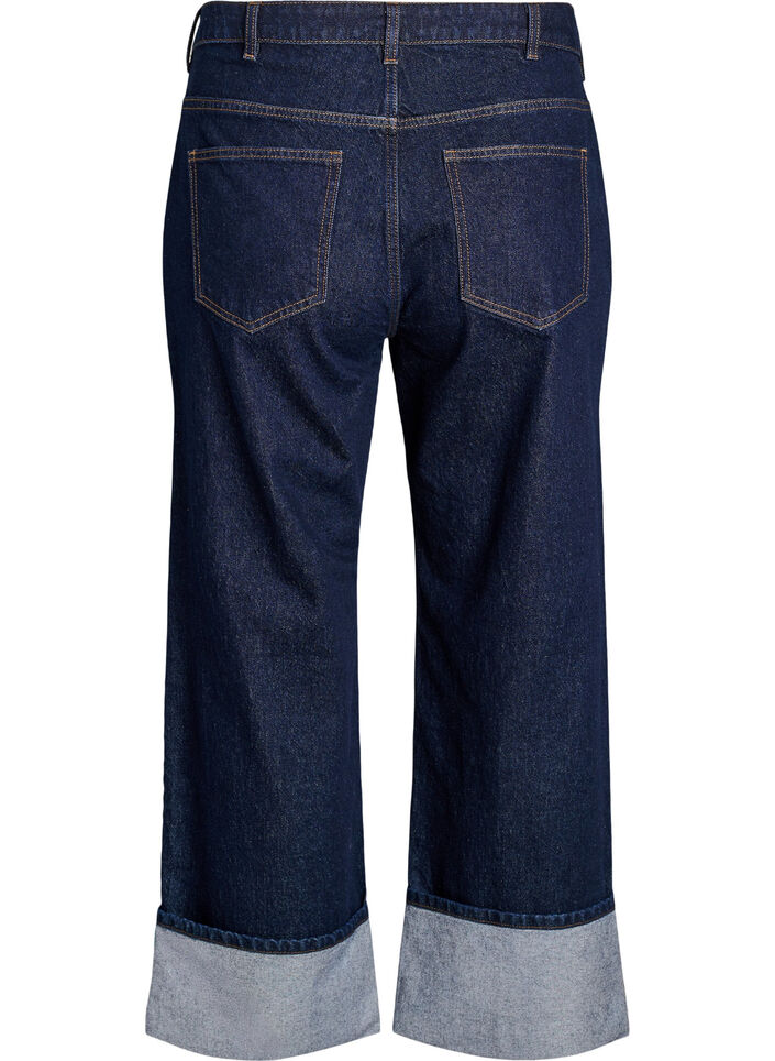 Straight fit jeans with wide legs and turn-ups, Blue, Packshot image number 1
