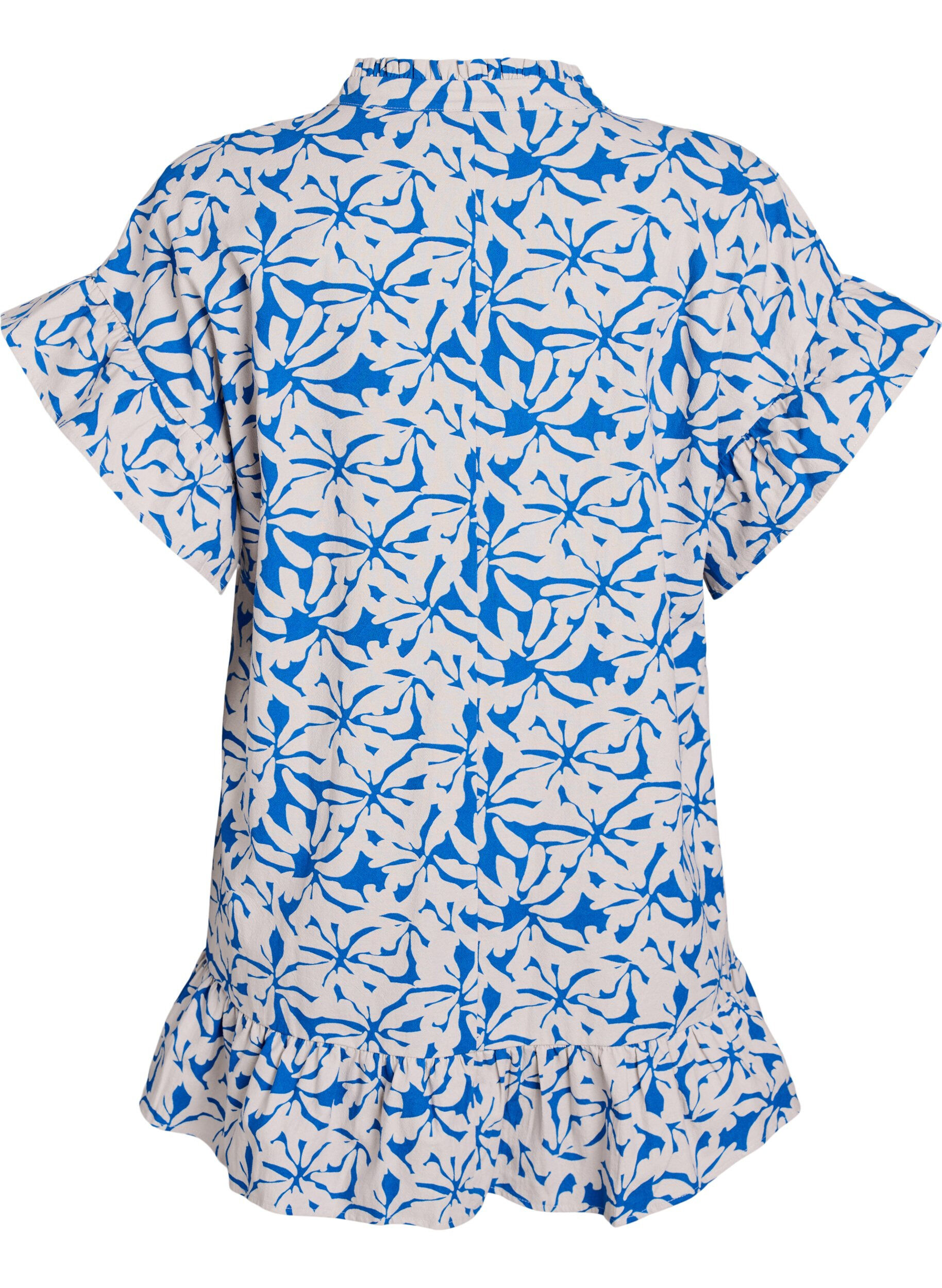 Zizzifashion Tunic with V-neck and ruffle details, Blue, Packshot image number 1