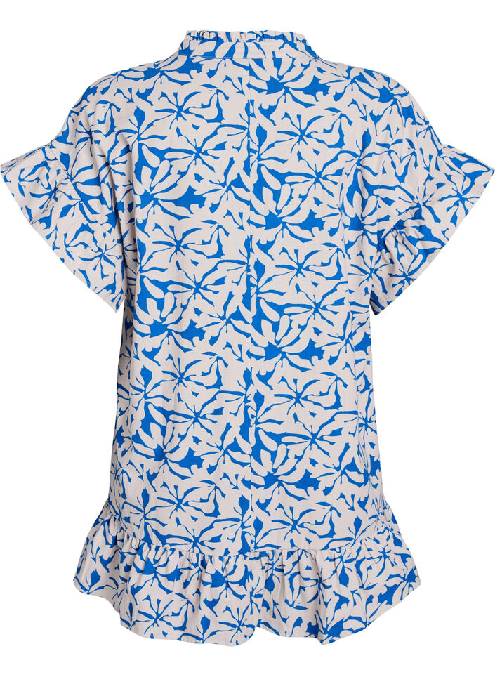 Tunic with V-neck and ruffle details, Blue, Packshot image number 1