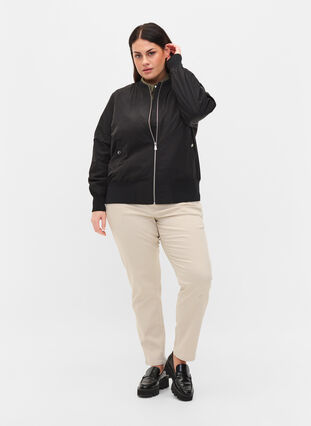 Bomber jacket with pockets and ribbed fabric, Black, Model image number 4