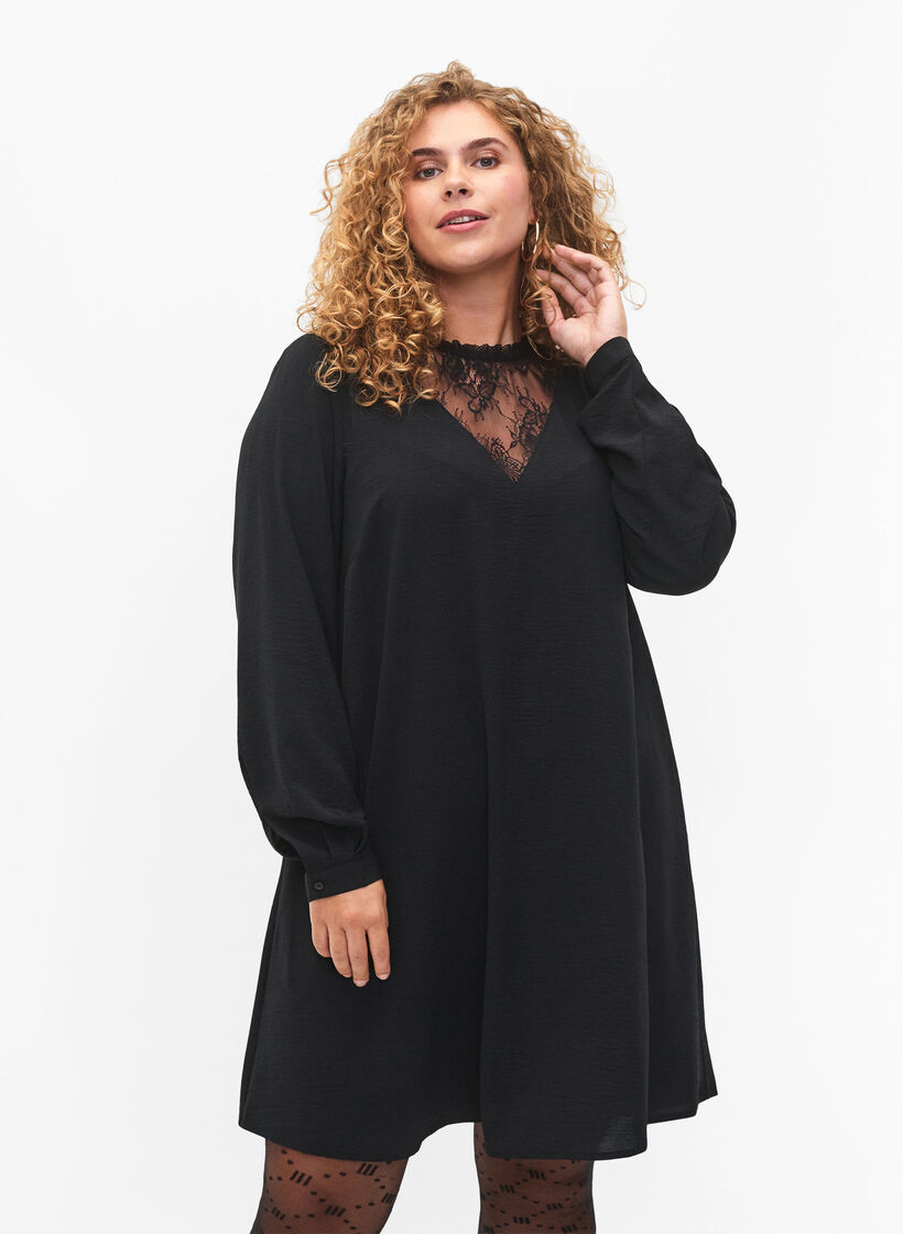 Dress with lace details, Black, Model image number 0