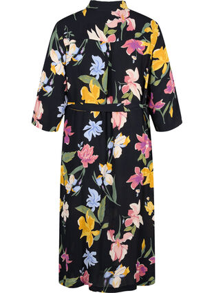 Printed midi dress with 3/4 sleeves, Big Flower AOP, Packshot image number 1