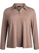 Long-sleeved jersey blouse with collar, Brown, Packshot image number 0