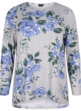 Floral blouse with long sleeves, Light Mel. AOP, Packshot image number 0