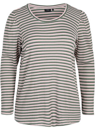 Striped long-sleeved blouse, Rosa/Green Stripe, Packshot image number 0