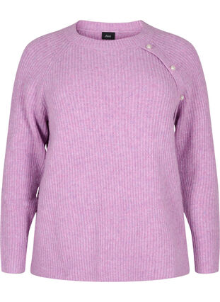 Melange knit sweater with pearl buttons, Purple Mel., Packshot image number 0