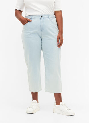 Straight, ankle length jeans with stripes, Light Blue Stripe, Model image number 3
